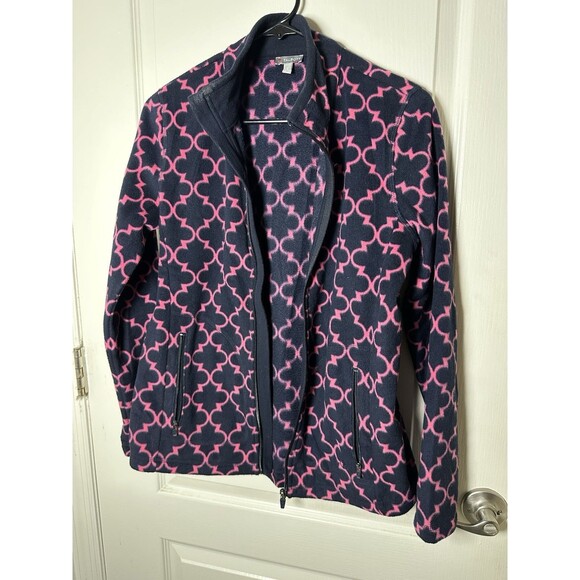 Talbots Fleece Jacket Pink & Navy Women’s Size Medium, Soft With Zip Pockets - Picture 9 of 13